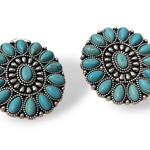 Round Boho Turquoise Cluster Stud Earrings - 2 inches
